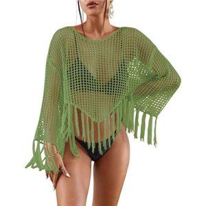 Crochet Cover Up for Women Hollow Out Swimsuit Coverup Long Sleeve Beach Top